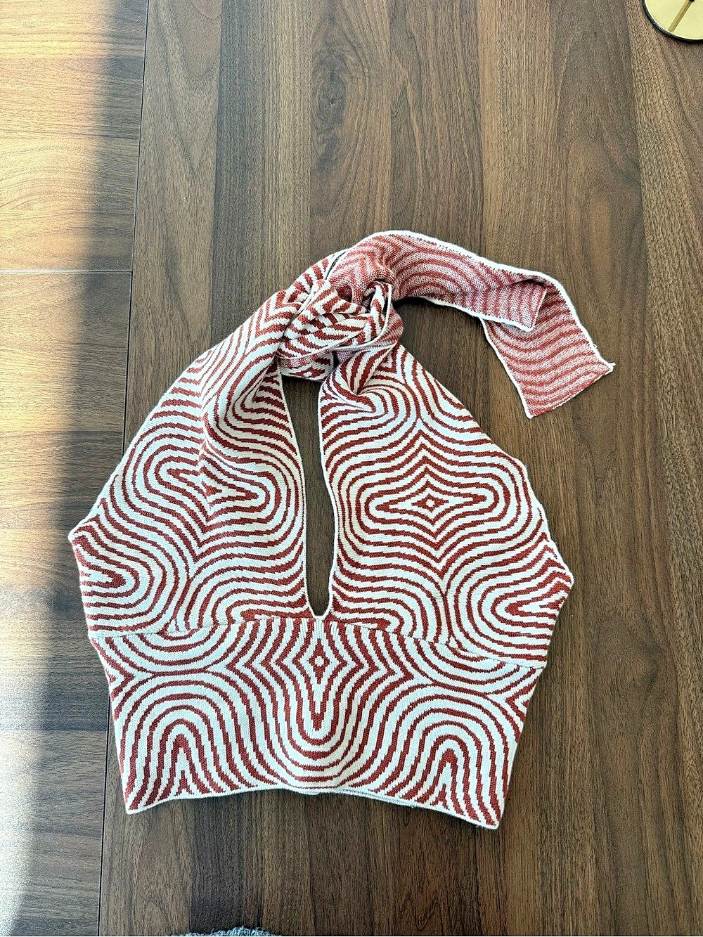 Red & White Patterned Halter Crop Top